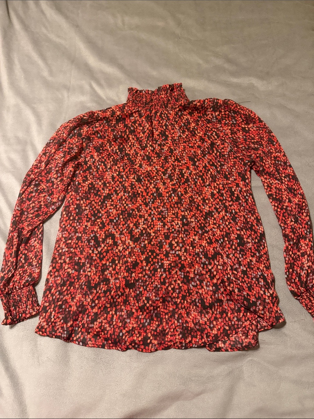 Women’s Red Multi-Spot Mock-Neck Blouse